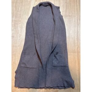 Cyrus Womens Ribbed Knit Longline Open Front Vest Cardigan Taupe Size XS